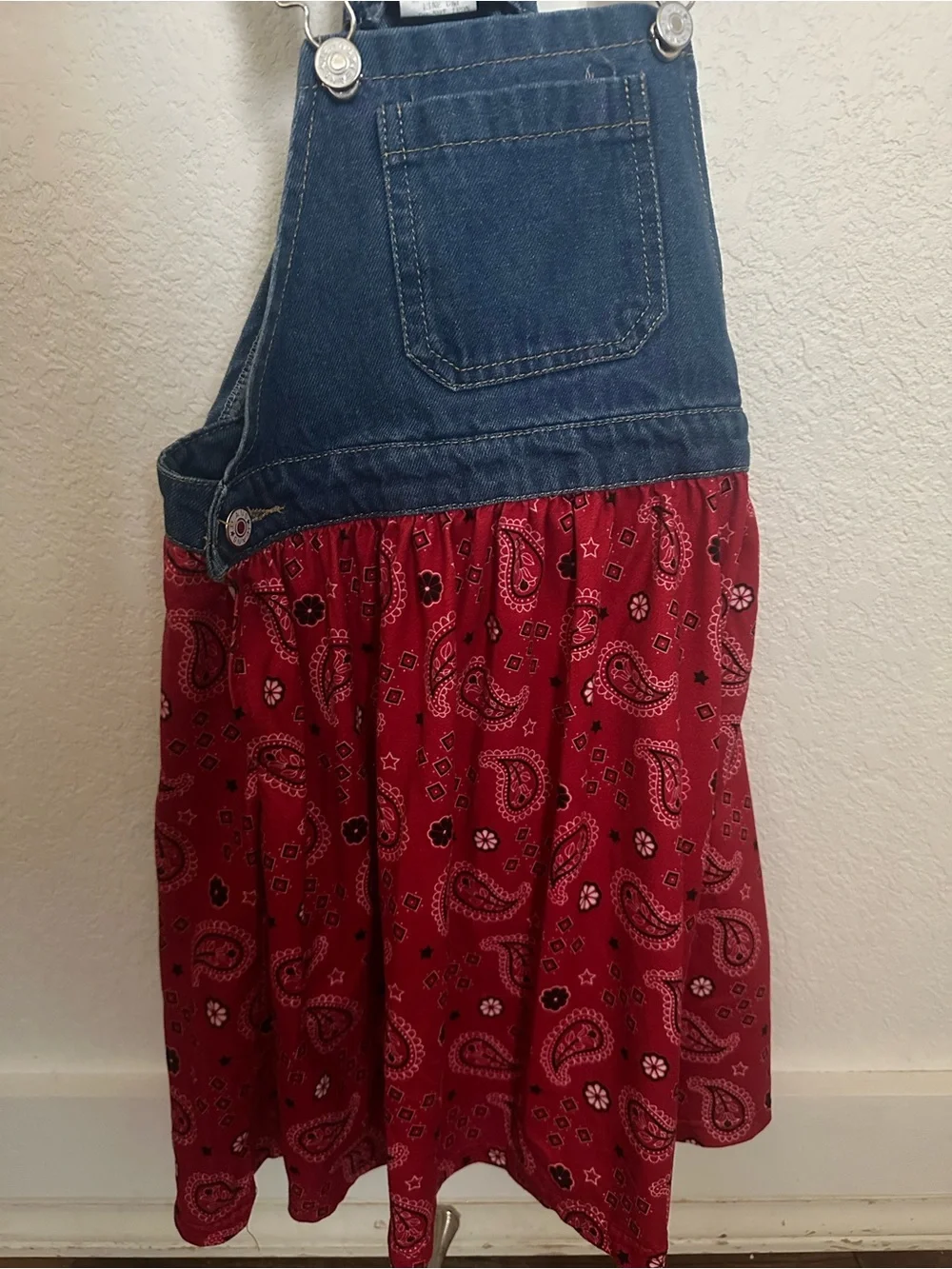 Girls Denim Overall Dress with Red Bandana Skirt